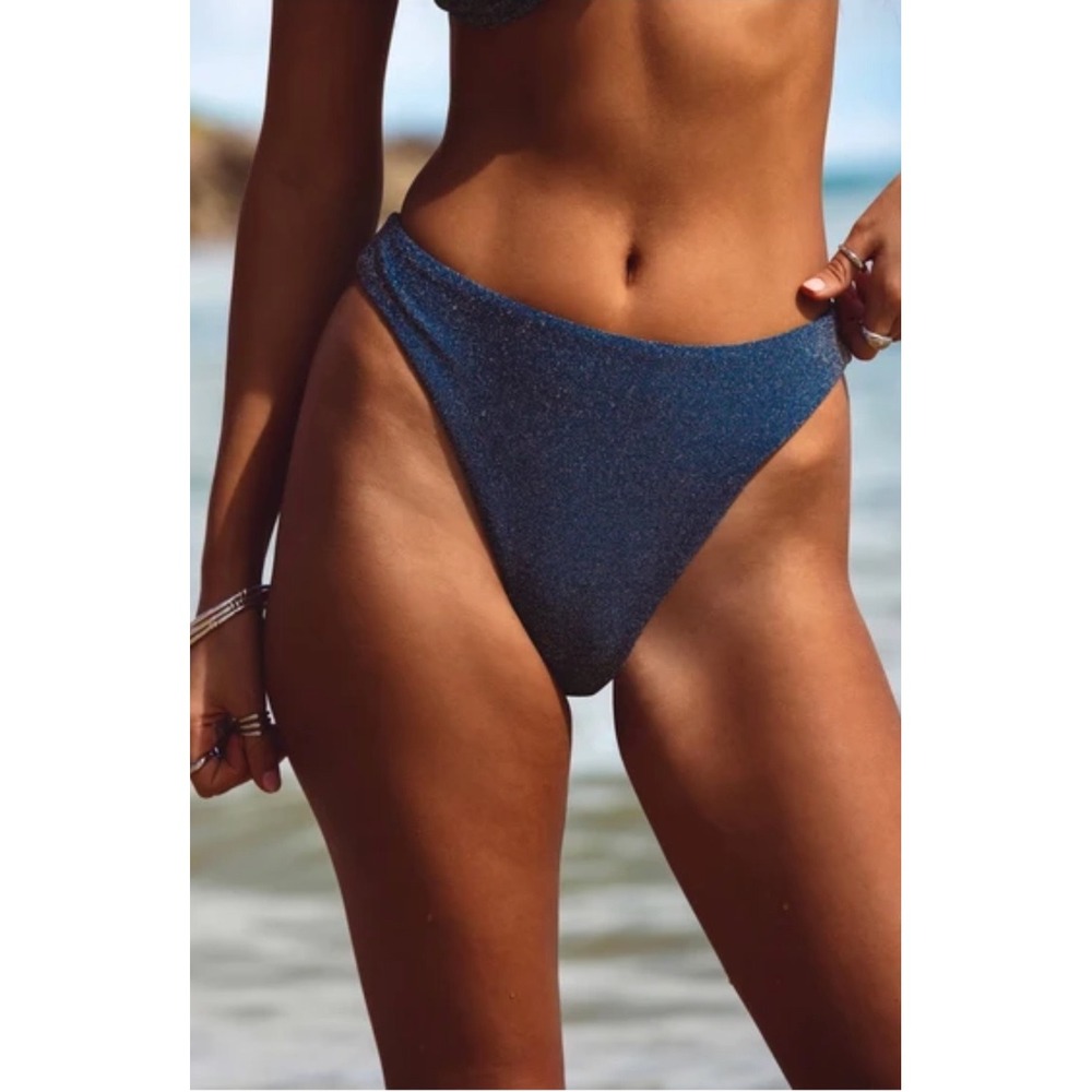 NEW Beach Riot Amarie Bikini Bottom Seashell Isle Shine Sparkly Blue High Leg XL